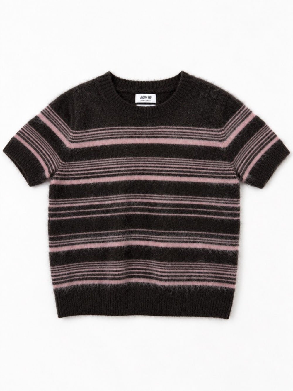 Jason Wu Brushed 100% cashmere Striped Short Sleeve Crewneck Sweater New w tag L